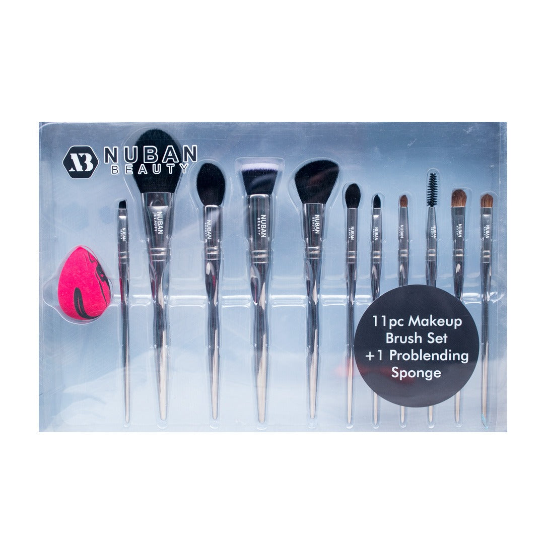 11pc MAKEUP BRUSH AND PRO BLENDING SPONGE SET - Nuban Beauty